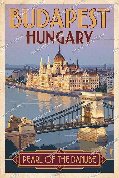 Budapest Hungary vintage travel poster art print