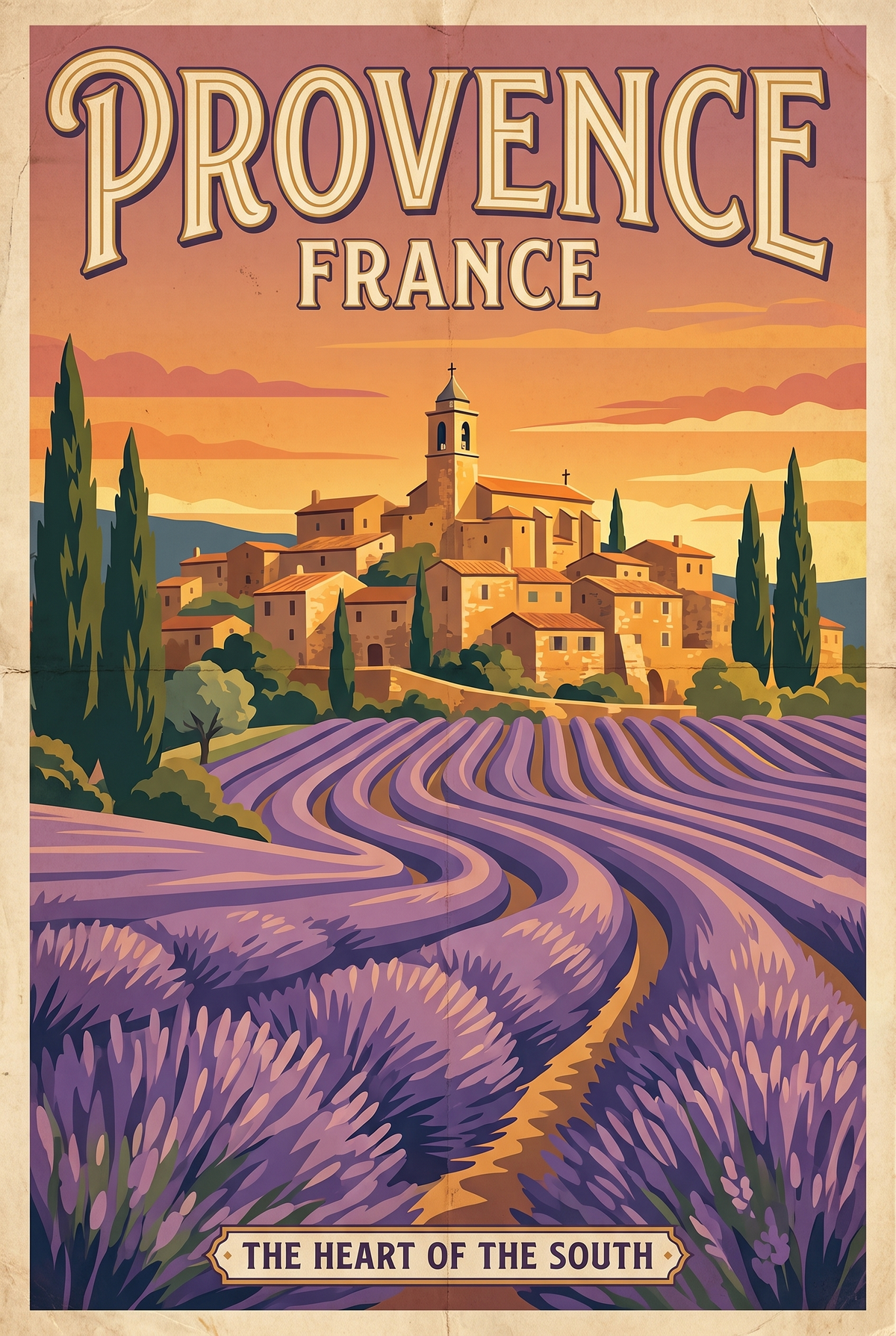 Provence France Vintage Travel Poster | Lavender Fields Art Print