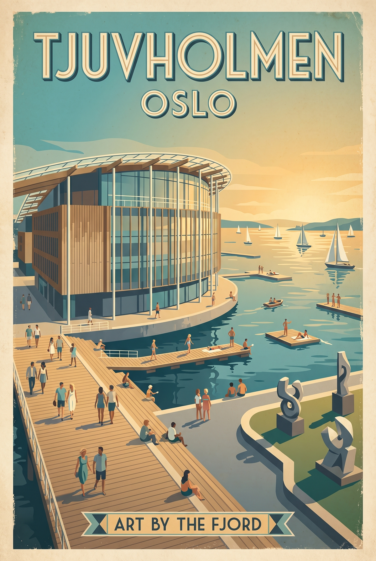 Tjuvholmen Oslo Vintage Travel Poster | Waterfront Art District Art Print
