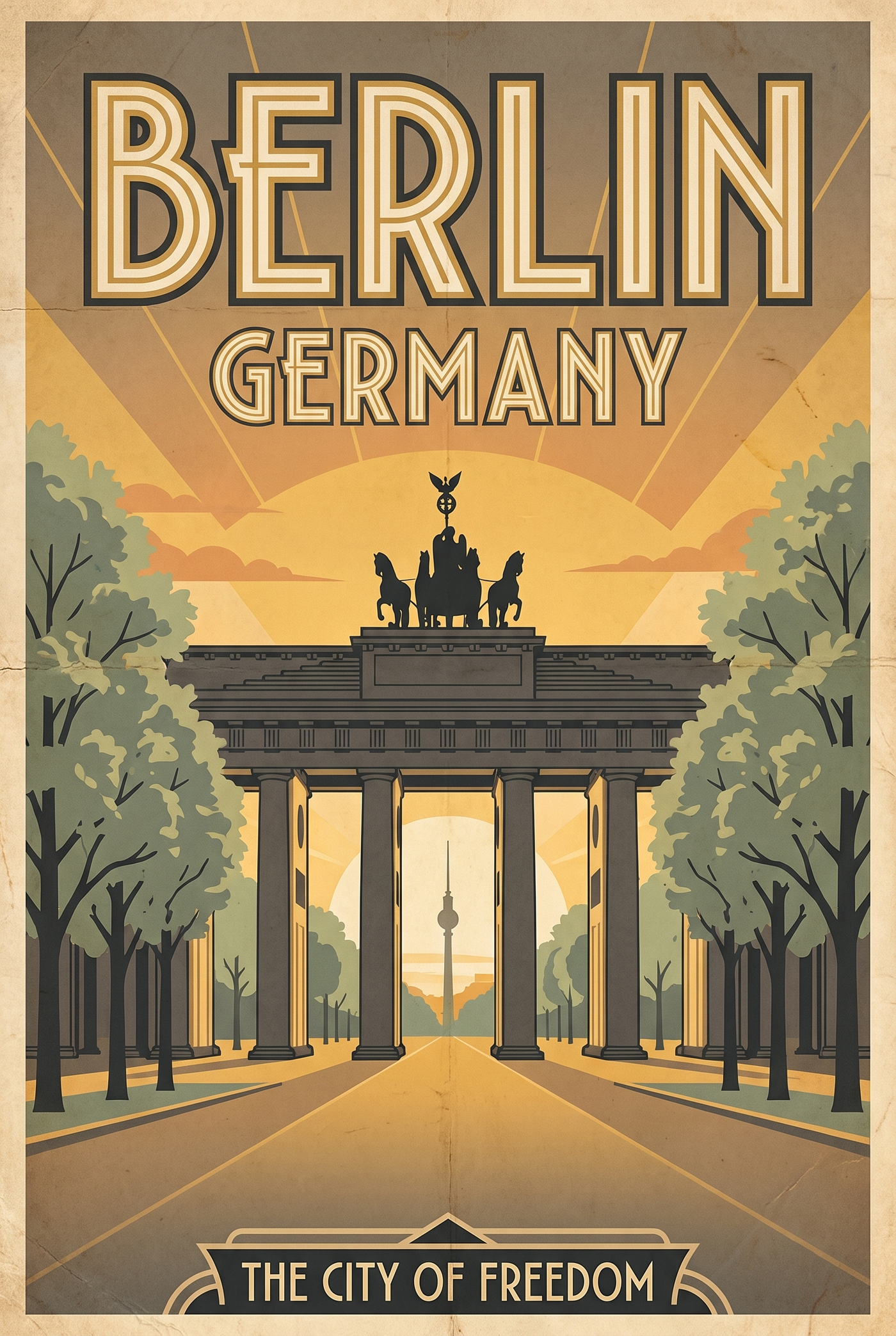 Berlin Germany Vintage Travel Poster | Brandenburg Gate Art Print