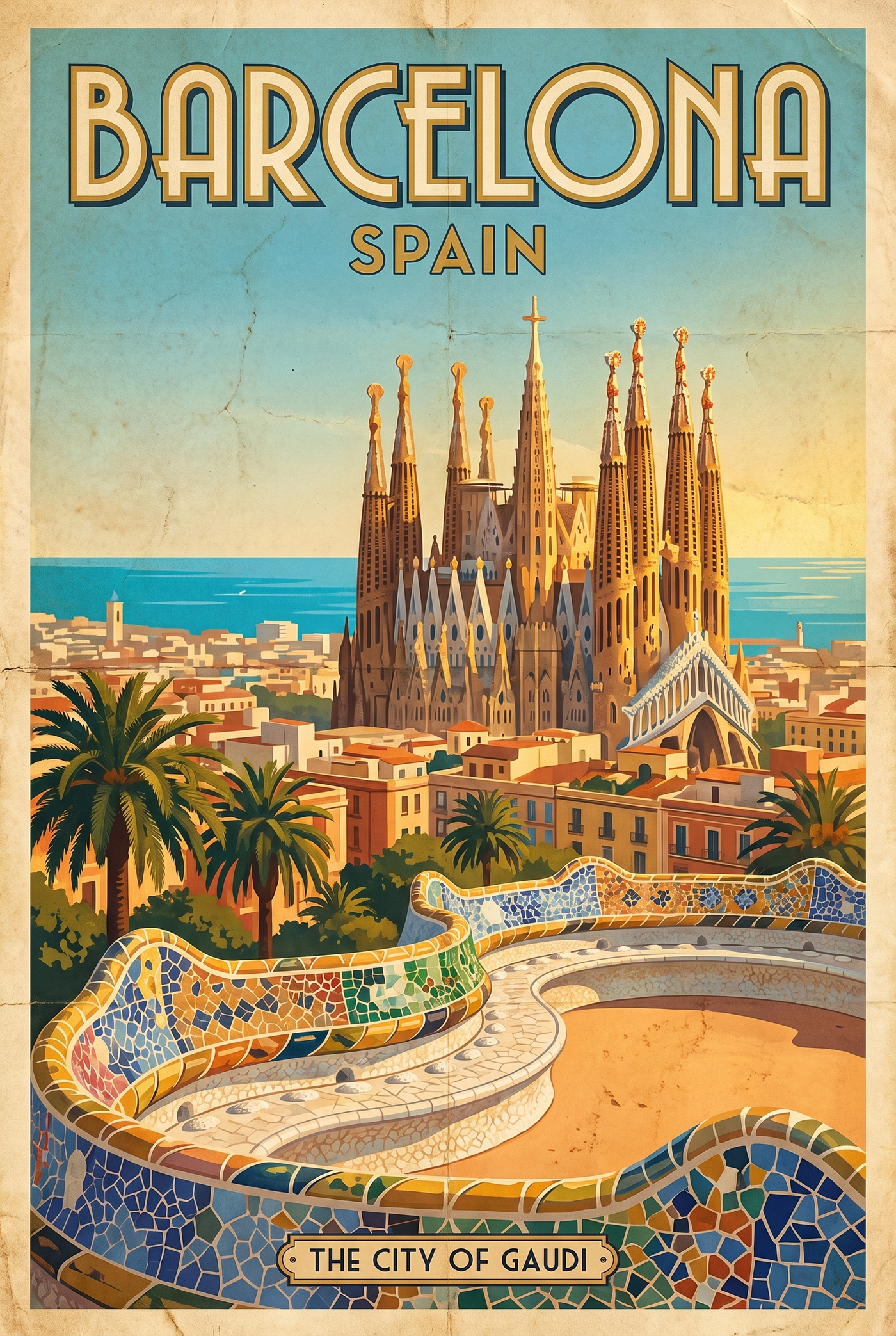 Barcelona Spain Vintage Travel Poster | Sagrada Família Art Print