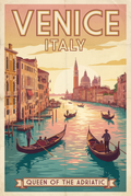 Venice Italy vintage travel poster with gondolas on the Grand Canal