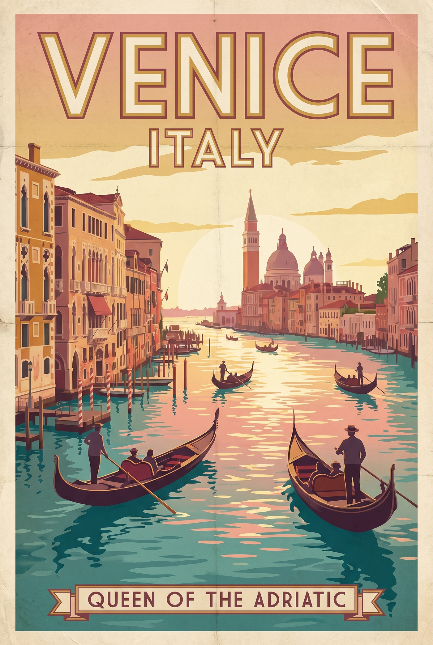 Venice Italy Vintage Travel Poster | Grand Canal Gondolas Art Print