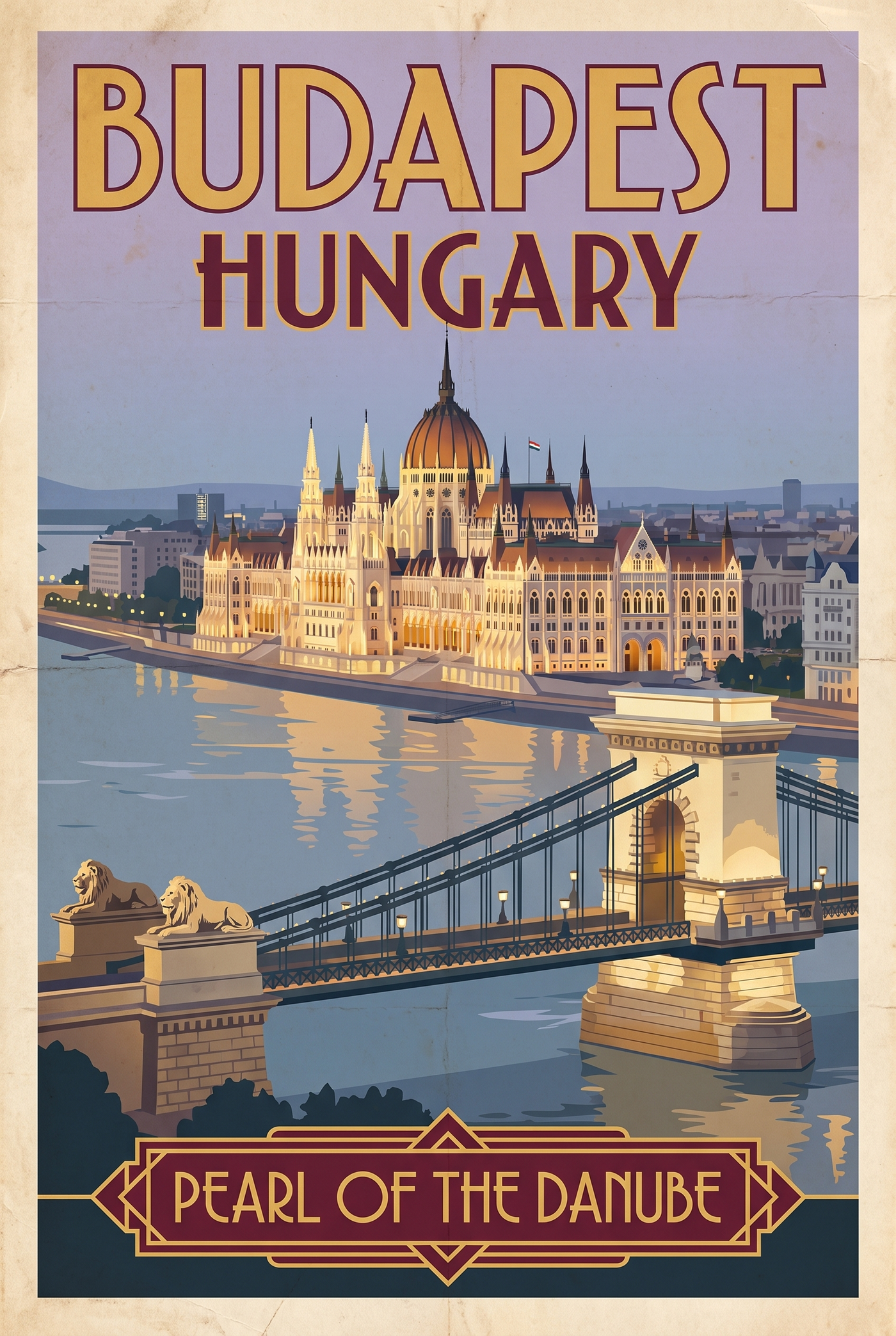 Budapest Hungary Vintage Travel Poster | Parliament Danube Art Print