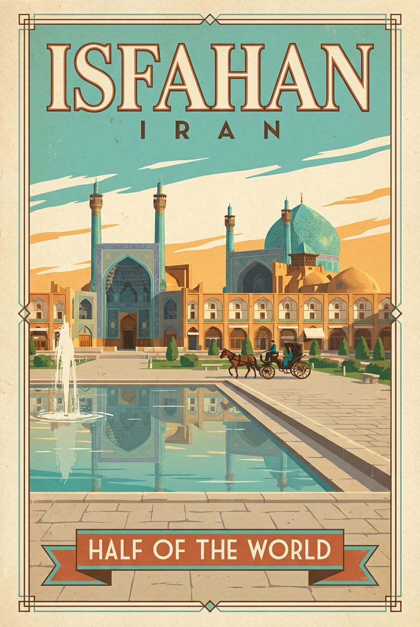 Isfahan Iran Vintage Travel Poster | Naqsh-e Jahan Square Art Print