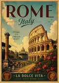 Vintage Rome Italy travel poster with Colosseum