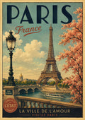 Vintage Paris France travel poster with Eiffel Tower