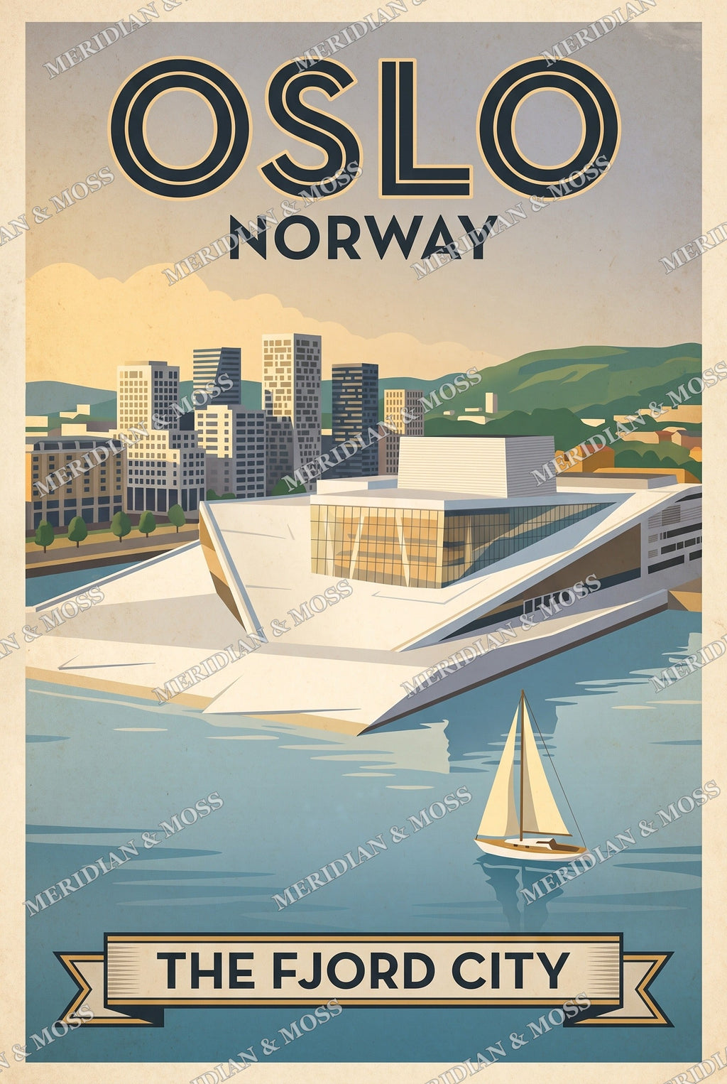 Oslo Norway vintage travel poster art print