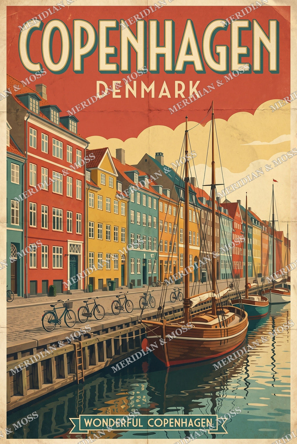 Copenhagen Denmark vintage travel poster art print