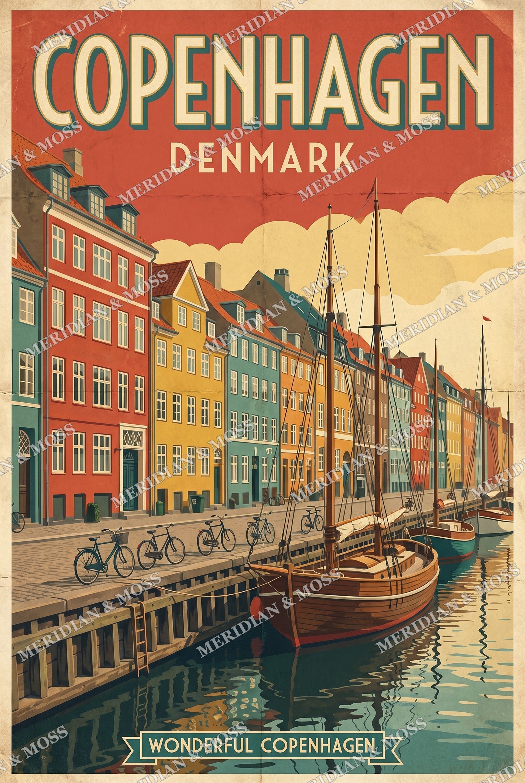Copenhagen Denmark vintage travel poster art print