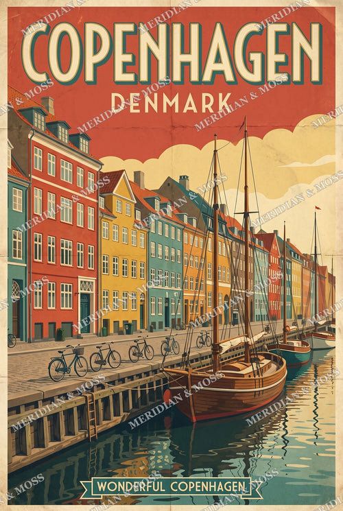 Copenhagen Denmark vintage travel poster art print