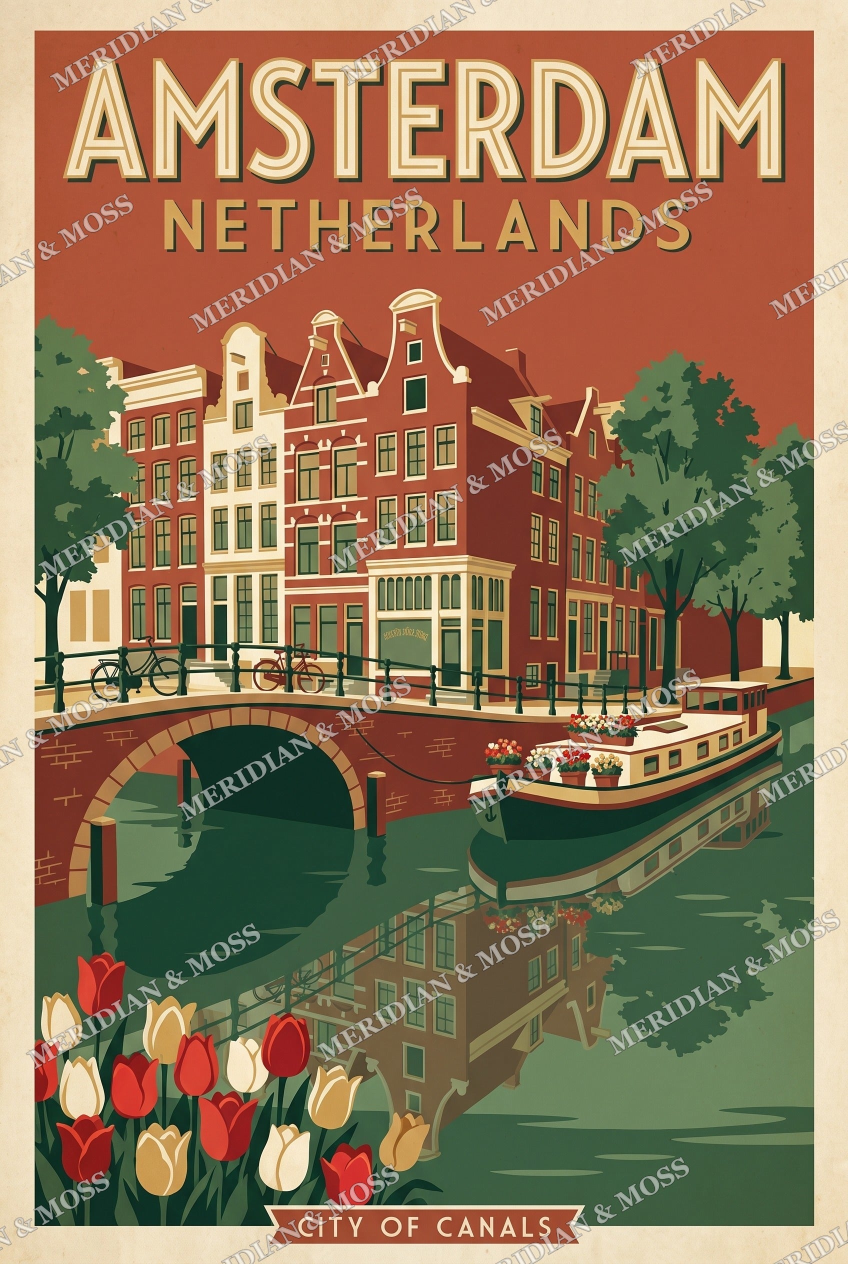 Amsterdam Netherlands vintage travel poster art print