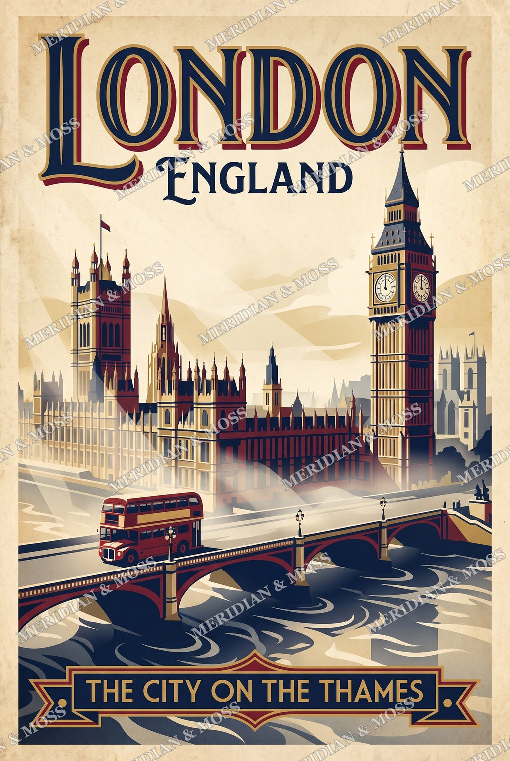 London England vintage travel poster art print