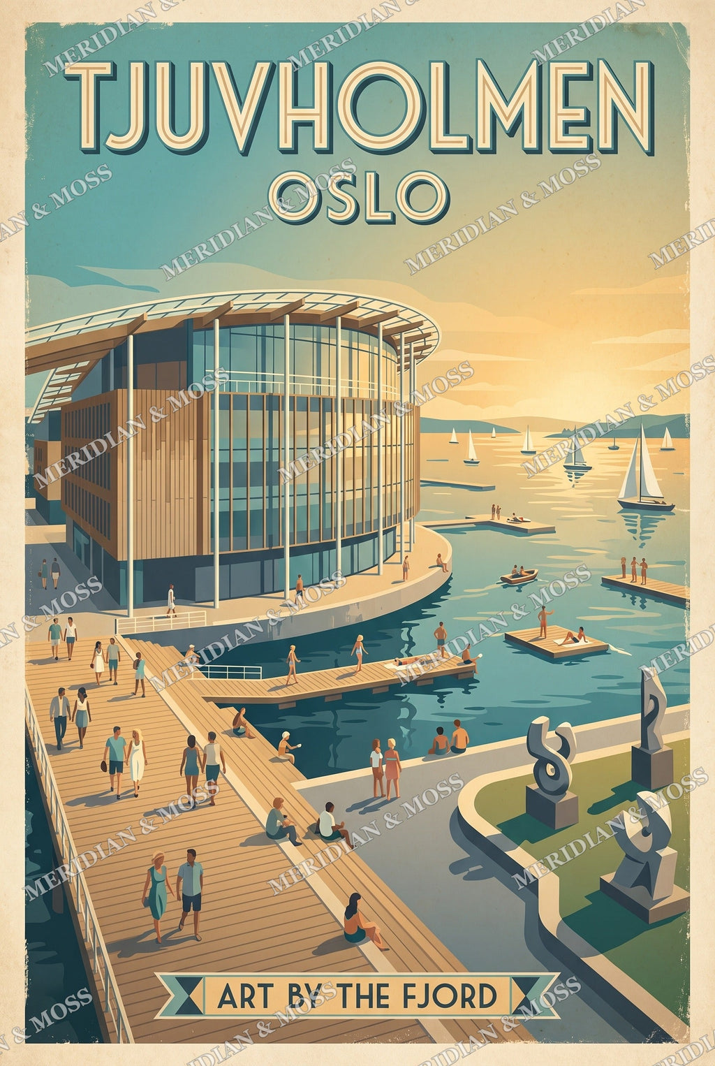 Tjuvholmen Oslo vintage travel poster art print