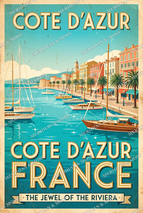 Côte d'Azur France vintage travel poster art print
